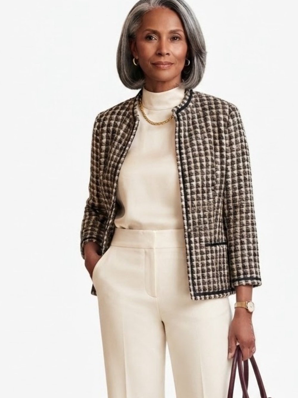 Talbots Collection Tweed Blazer Size 16 Black Gold Houndstooth Quiet Luxury Chic